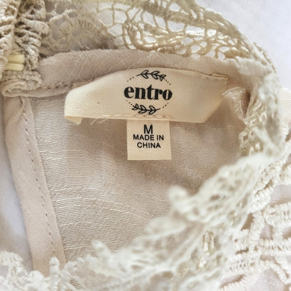 Entro Ivory Crochet Lace Sleeveless Whimsical Antique Cottagecore Boho Dress M - Picture 7 of 10